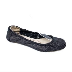 Toms 8.5 Black Metallic Silver Woven Fabric Flats